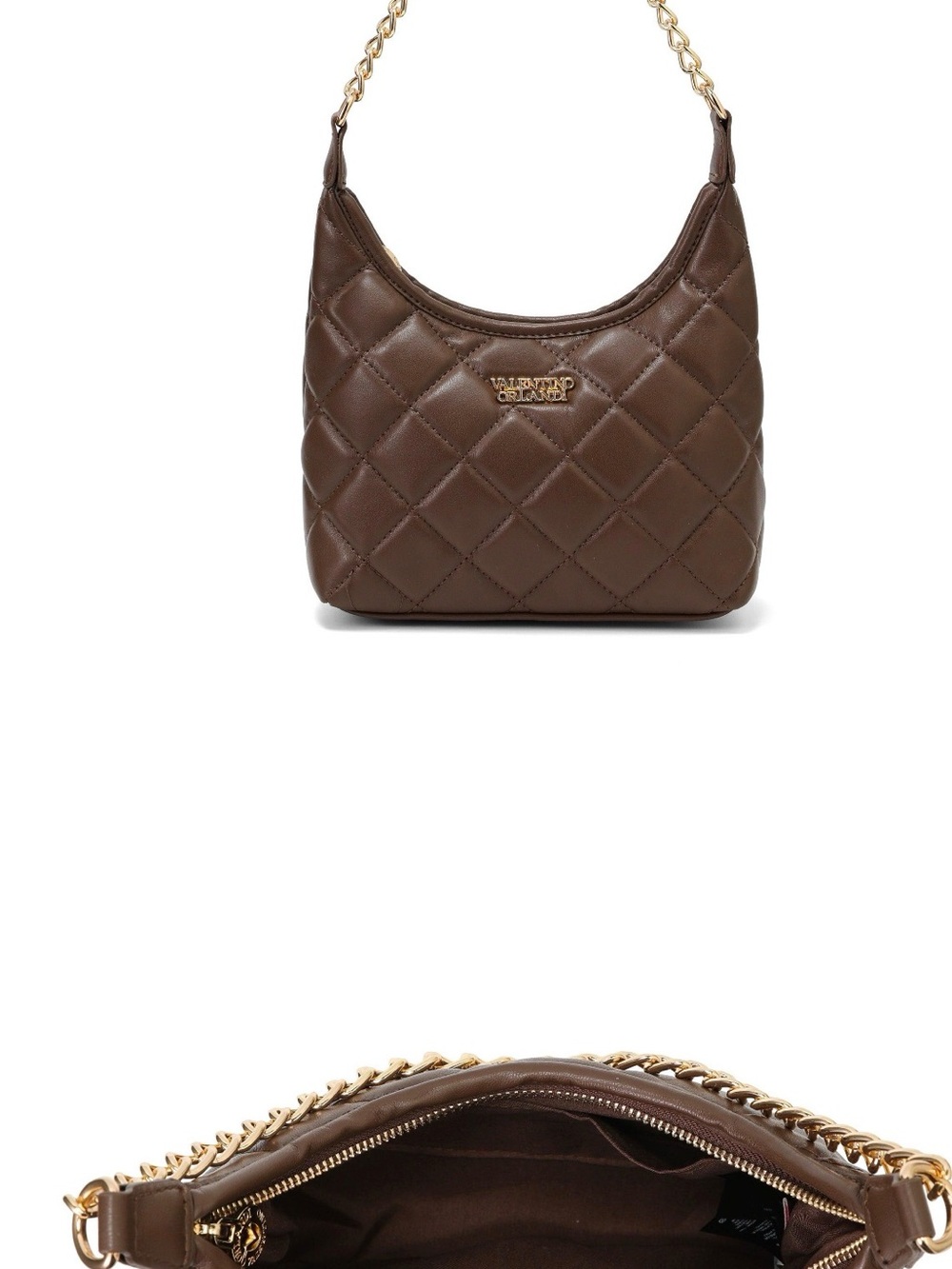 Quilted Brown Shoulder Bag with Gold Chain